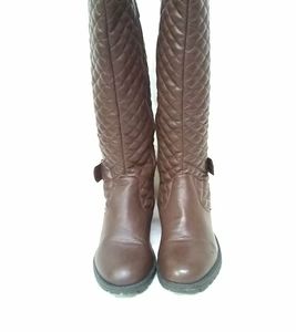 CA Collection Women's Fashion Brown Quilted Knee High Lace-Zip Boots Sz 6.5